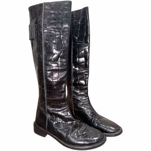 Y2K Vintage DKNY Crocodile Embossed Patent Leather Knee High Boots